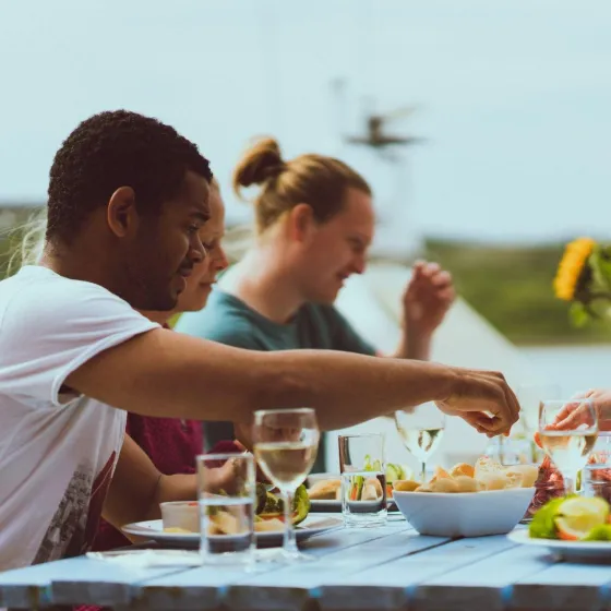 Guests eating in XLyngen fjord terrace