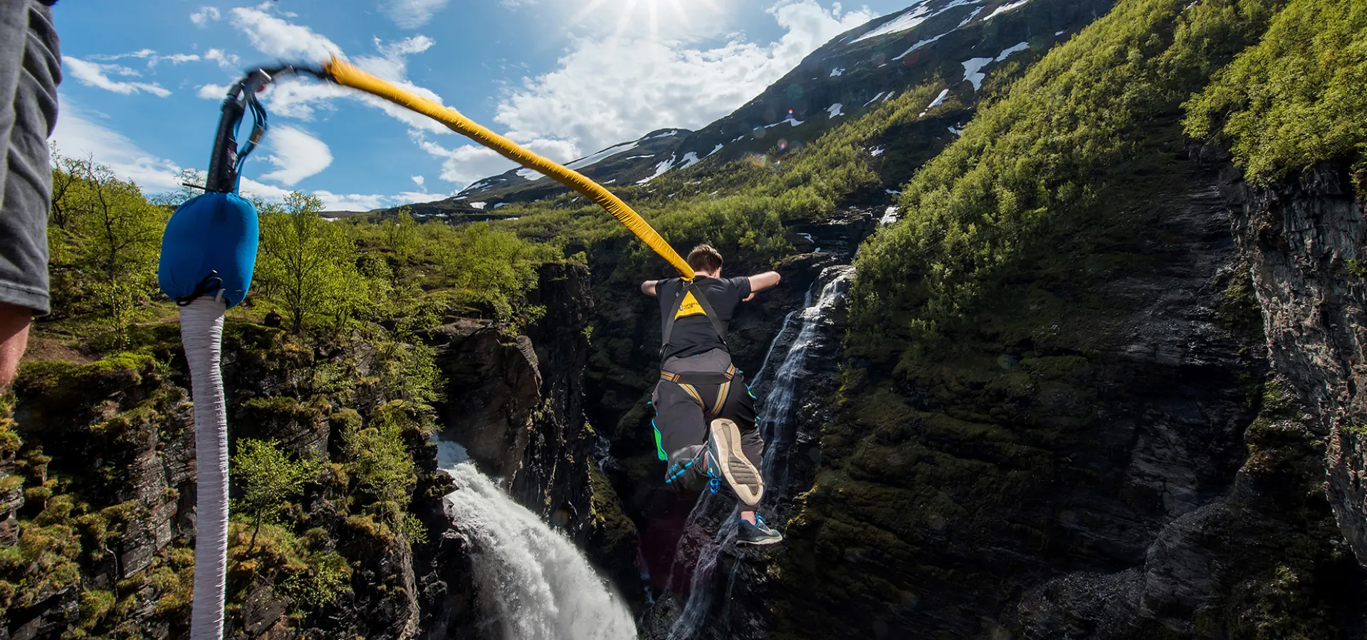 Bungee jumping at Gorsabrua Northern Norway