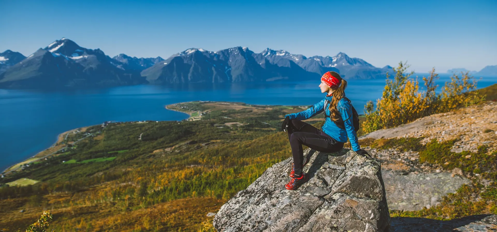 View from Dalberget at the Lyngenfjord with Lyngen Alps