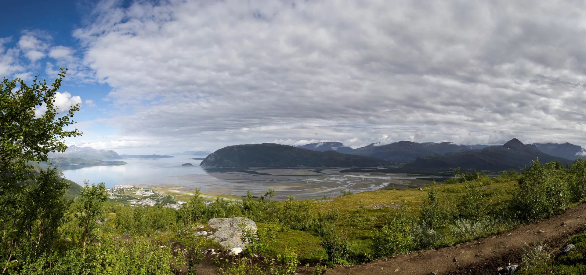 View from above of Sørkjosen and the Reisafjorden