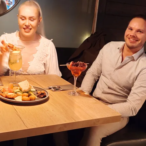 A couple dining in Gastropub, Skjervoy, Lyngenfjord region