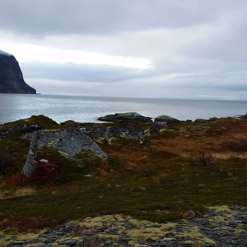 Rocks, mountain and sea at hellnesodden.
