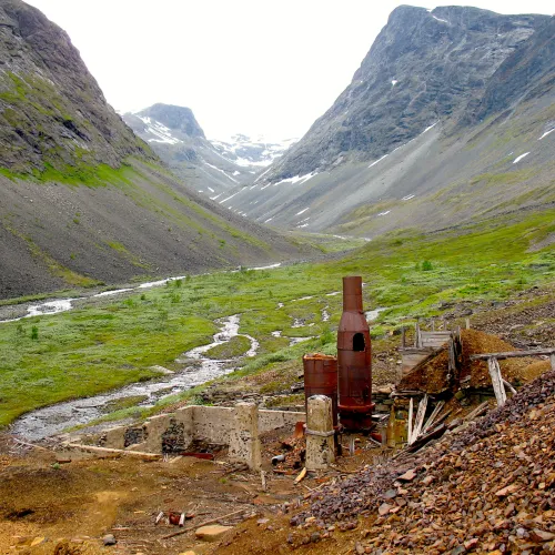 Ruins of the mining in a valley
