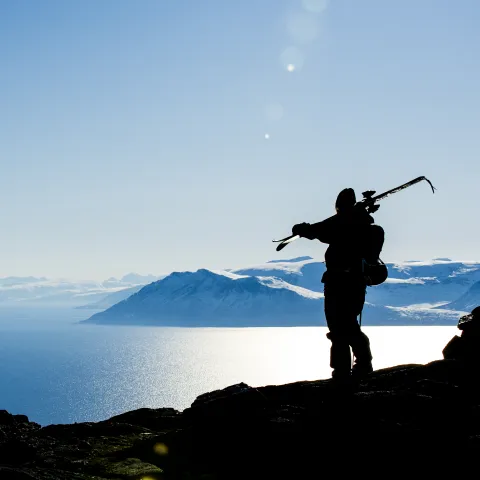 Topptur i Lyngen med Lyngenfjorden i bakgrunnen