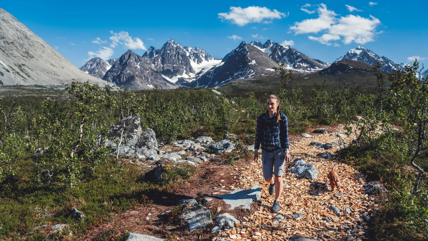 Woman hiking in Lyngen